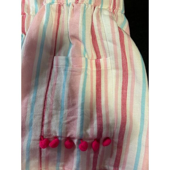 Girls Striped Romper by Egg New York Size 10Y Pink Blue White with Pom Poms - Picture 5 of 8